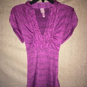 Magenta ruffle chest dress shirt